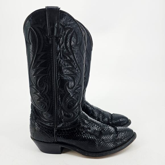 Vintage Laredo Black 13" Python Snakeskin Cowboy Western Boot Mens 8 EE W 10 N - Picture 4 of 14